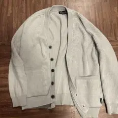 リブ編みライトグレー長袖カーディガン