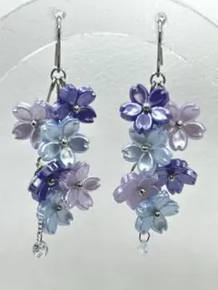 桜6連×ジルコニアピアス 紫系 シルバー
