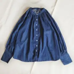 ブラーミン ギャザーデニムブラウス M 長袖 ボリュームスリーブ