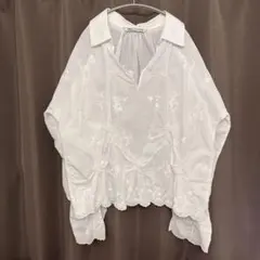 ZARA 刺繍入り ホワイト ブラウス XLサイズ