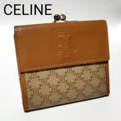 CELINE　セリーヌ　折り財布　マカダム柄　キャメル☓ベージュ　レザー　がま口