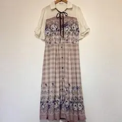 axes femme ロングワンピース リボン 花柄 チェック 半袖