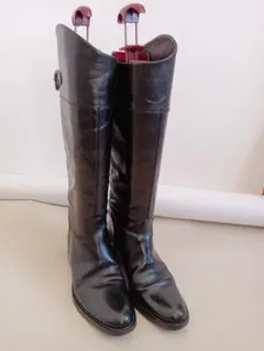 FRANCOMARTINI ブラックレザー ロングブーツ バックル付き