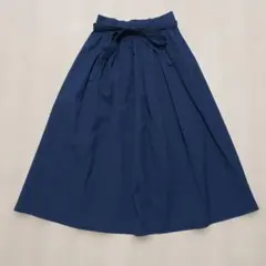 プラステ リネンブレンドストレッチ ギャザーミモレスカート ネイビー xs