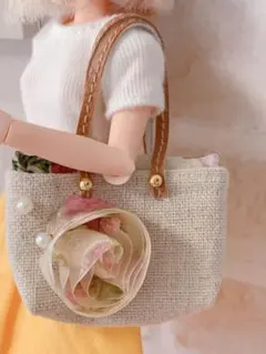 【ハンドメイド】ドール用バッグ(薔薇リボン トートバッグ)