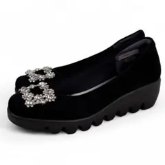 ほぼ新品 ヒルズアヴェニュー 24.5 ビジューバックル ウェーブソール 黒