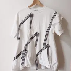 AVIE 半袖 Tシャツ ホワイト ストライプ装飾 サイズ38のサムネイル