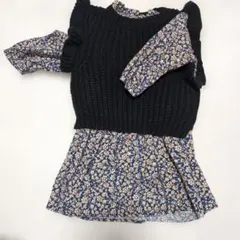 花柄七分袖ワンピース ネイビー系　petitmain