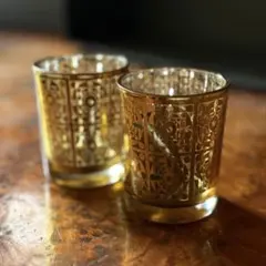 【Francfranc】廃盤！新品の金色ガラスキャンドルホルダー 2個セット