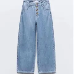 ZARA ボタンディテール ハイライズ キュロットデニムパンツ