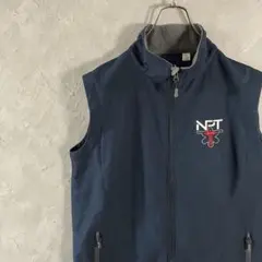 ヴィンテージ　ベスト　フルジップ　刺繍ロゴ　ネイビー　シンプル　古着　VT2