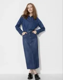 UNIQLO ユニクロ　デニムパネルロングスカート　ブルー　ウエスト61cm