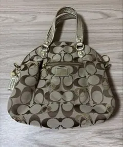 COACH シグネチャーハンドバッグ キャンバス ブラウン コーチ