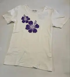 Mahalo nui ハイビスカス Tシャツ L 白×紫 ハワイアン