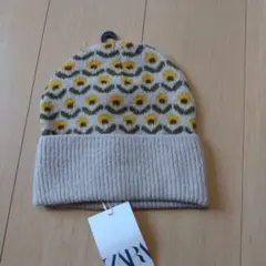 ZARA 花柄ニットビーニー タグ付き新品 56cm