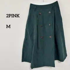 2PINK 膝丈ラップフレアスカート M ダークグリーン　c629④