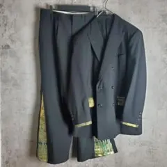 着物リメイク セットアップ 黒金 ダブル 和モード フレアパンツ