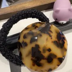 特価★⭐︎ヘアゴム469の5べっこう柄高級アセテート素材変形サークルヘアシュシュ大