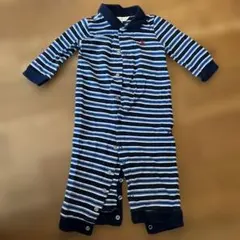 ラルフローレン　ストライプロンパース（長袖・ボタン留め）