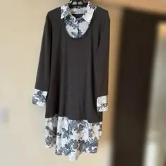 アンティカ antiqua重ね着風グレー花柄ワンピース 試着のみ