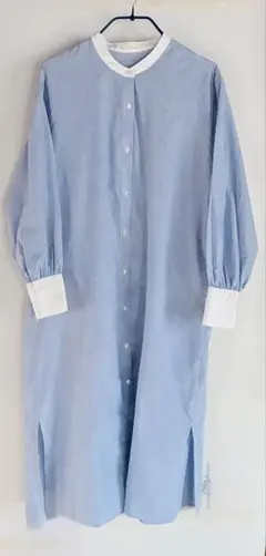 ストライプ柄バンドカラーシャツワンピース