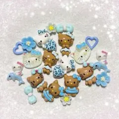 43 ブルー系 青 日焼けキティ ネイルパーツ ハイビスカス リボン