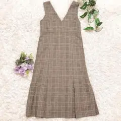 ONWARD チェック柄ジャンパースカート グレンチェック Vネック大人きれいめ