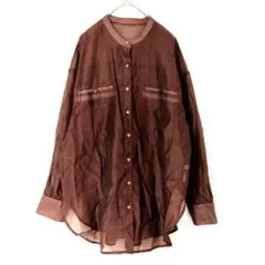 earthmusic&ecology ブラウン シアーシャツ 長袖 バンドカラー