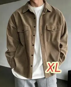 【シャツジャケット】新品★ダークベージュ★XL★ソフトコーデュロイ●╋サイズ