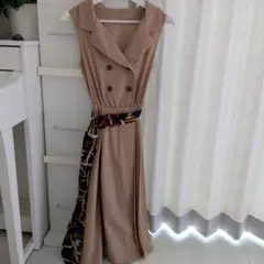 ノースリーブシャツワンピース ベージュ