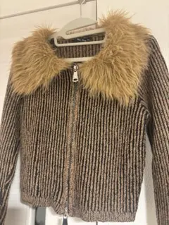 nugu hakuファーニット　ファージップカーディガン　クロップド丈　ブラウン