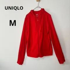 UNIQLO M レッド エアリズム UVカット メッシュパーカー 指穴