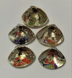 銀塗装　はまぐり　貝殻絵　5点 横幅8cm 程度