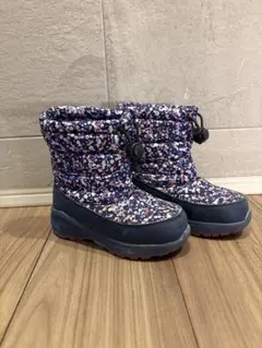 【16cm】子ども用ネイビー花柄スノーブーツ