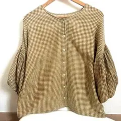 【インド製】　チェック柄 スリーブ シャツ　ブラウス　綿100% チュニック