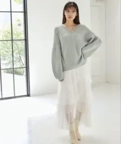 お値下げ　SNIDEL プリーツティアードチュールスカート WHT