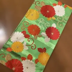 和風テーブルランナー　グリーン花柄刺繍63