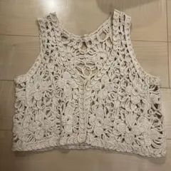 クロシェ編み ニットベスト 花柄 アイボリー　しまむらのサムネイル