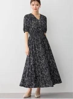 アンジェリーベ ✨花柄 マキシ丈ワンピ マタニティ 黒　M 総柄　白