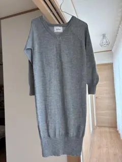 Lily Brown グレー Vネック ニットワンピース Fサイズ