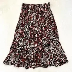 フレアスカート ミディスカート 幾何学模様 ウエストゴム レッド ブラック M