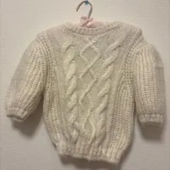 ホワイト ケーブル編み 半袖ニット　ZARA