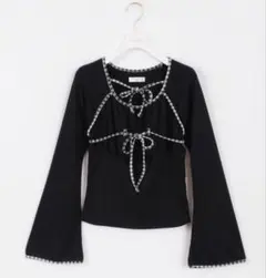 evelyn チェックパイピングリボントップス　ギンガム