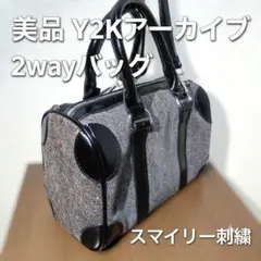 2way ミニボストン Y2K ショルダーバッグ デニム エナメル スマイリー