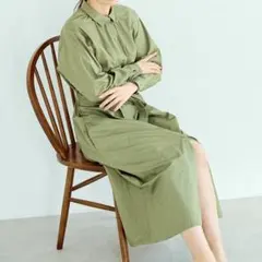 ZARAオリーブグリーン 長袖シャツワンピース