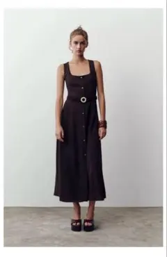 ZARA ベルト付きミディワンピース　M 新品未使用