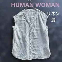 HUMAN WOMAN 半袖シャツ リネン　ライトブルー　M 匿名配送のサムネイル