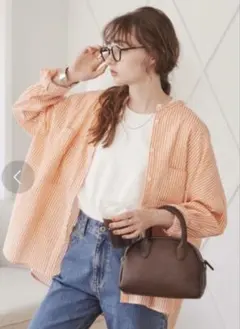 ANGIE シアー オーバーサイズ バンドカラー シャツ　ストライプのサムネイル