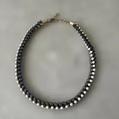 ブルーネイビーホワイトのビジューネックレス