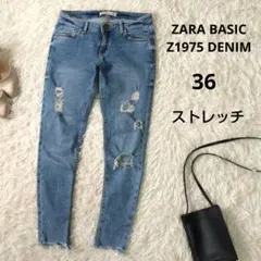 ZARA BASIC Z1975　スキニーデニムパンツ　　クラッシュ　36サイズ